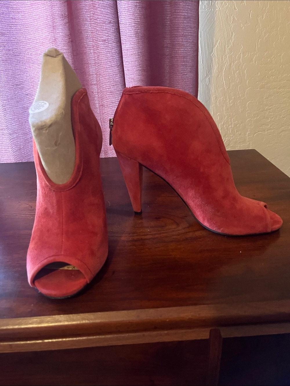 Vince Camuto Red Suede Peep-Toe High Heel Booties